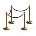 Montour Line Stanchion Post and Rope Kit Sat.Brass, 4 Ball Top3 Purple Rope C-Kit-4-SB-BA-3-PVR-PE-PB